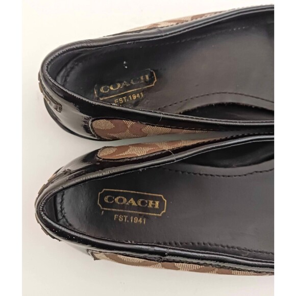Coach Callie Ballet Flat Brown C Jacquard Blk Patent Toe/Heel Rubber Sole Sz 6.5 - Picture 5 of 10
